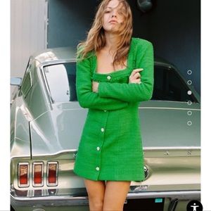 NWT BRIGHT GREEN tweed dress Zara S